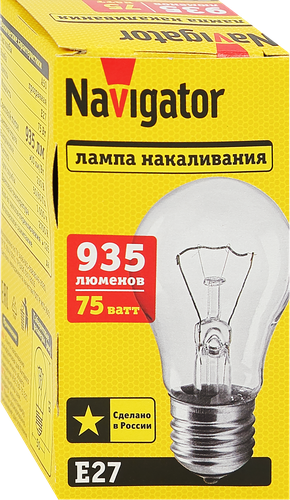 Лампа накаливания NAVIGATOR 75Вт Е27, прозрачная, груша, фотография