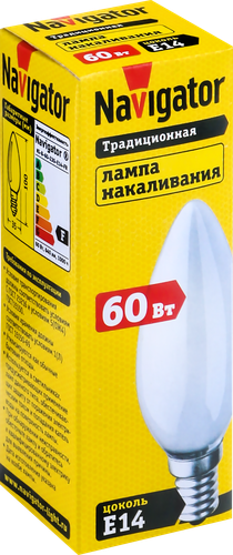 Лампа накаливания NAVIGATOR 60Вт Е14, матовая, свеча, картинка