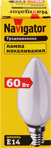Лампа накаливания NAVIGATOR 60Вт Е14, матовая, свеча, крупный план