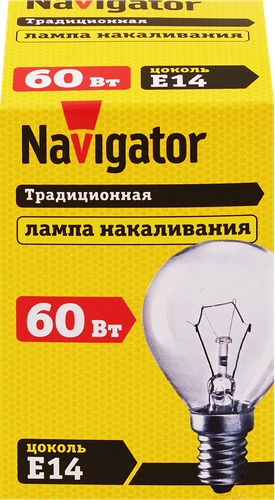 Лампа накаливания NAVIGATOR 60Вт Е14, прозрачная, шар, фото