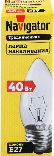 Лампа накаливания NAVIGATOR 40Вт Е27, прозрачная, свеча, картинка