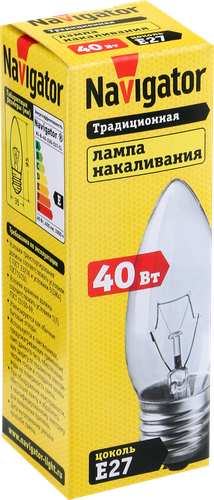 Лампа накаливания NAVIGATOR 40Вт Е27, прозрачная, свеча, вид
