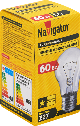 Лампа накаливания NAVIGATOR 60Вт Е27, матовая, свеча, фотография