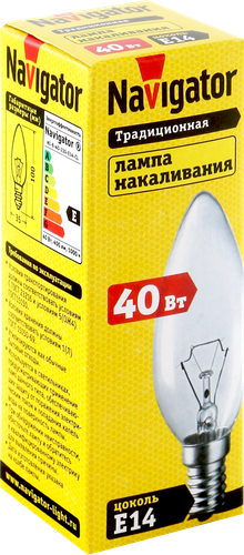 Лампа накаливания NAVIGATOR 40Вт Е14, прозрачная, свеча, изображение