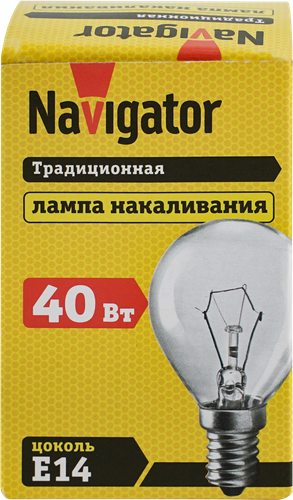 Лампа накаливания NAVIGATOR 40Вт Е14, прозрачная, шар, детальное фото