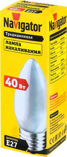 Лампа накаливания NAVIGATOR 40Вт Е27, матовая, свеча, изображение