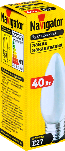 Лампа накаливания NAVIGATOR 40Вт Е27, матовая, свеча, фотография