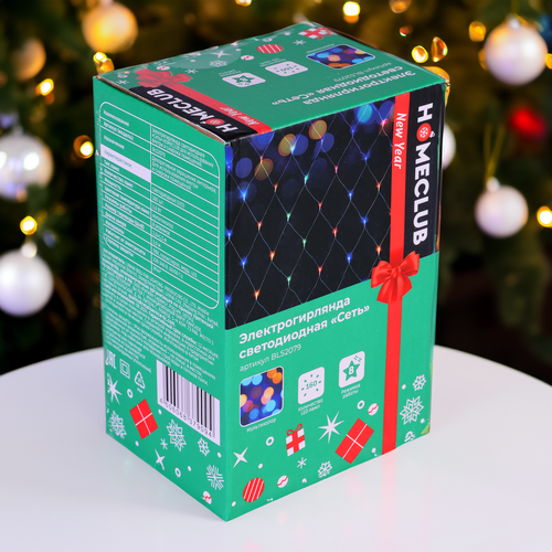 Электрогирлянда HOMECLUB Сеть 160LED-ламп, 2х1,5м, мультиколор, IP44 
Арт. 
BLS2079, вид