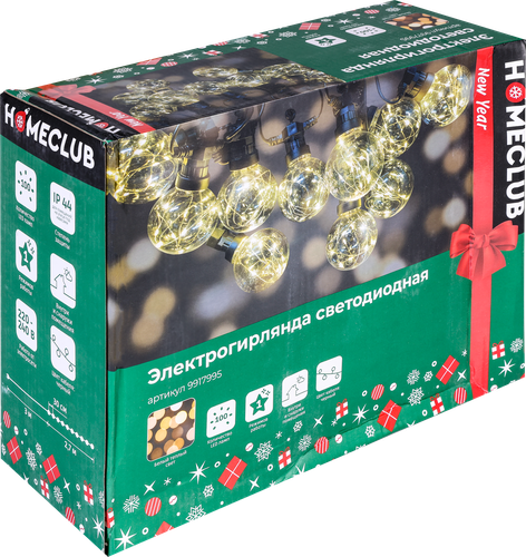 Электрогирлянда Homeclub, 10 ламп Xmas Lights, 100 mini-LED, теплый белый, 2.7м, фотография