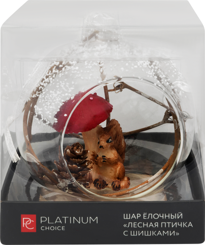 Шар елочный Platinum Choice лес, Лесная птичка с шишками, прозрачный, 8см, фото