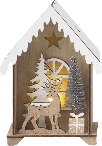 Фигура декоративная HOMECLUB Композиция в домике 16см, с LED-подсветкой, дерево, IP20 Арт. 19SF60625, крупный план