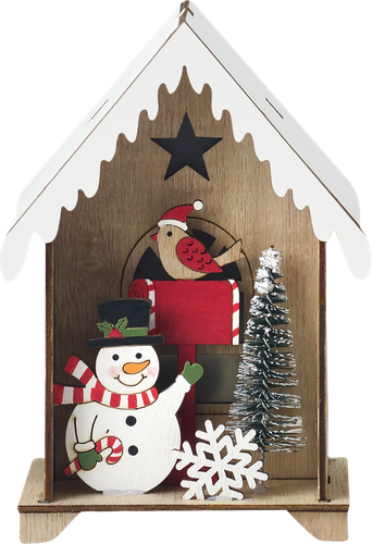 Фигура декоративная HOMECLUB Композиция в домике 16см, с LED-подсветкой, дерево, IP20 Арт. 19SF60625, вид
