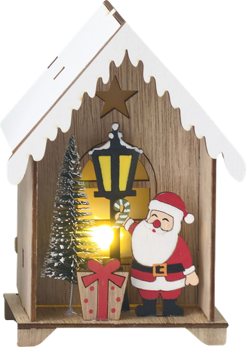 Фигура декоративная HOMECLUB Композиция в домике 16см, с LED-подсветкой, дерево, IP20 Арт. 19SF60625, картинка