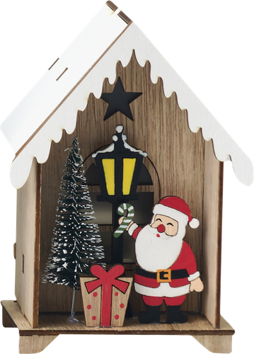 Фигура декоративная HOMECLUB Композиция в домике 16см, с LED-подсветкой, дерево, IP20 Арт. 19SF60625, детальное фото