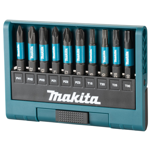 Набор бит MAKITA Impact Black 50 мм 10 шт..(PH1,PH2,PH3,PZ1,PZ2,PZ3,T15,T20,T, крупный план