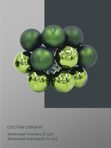 Украшение елочное связка шаров темно-зеленый 2см, 10шт, картинка