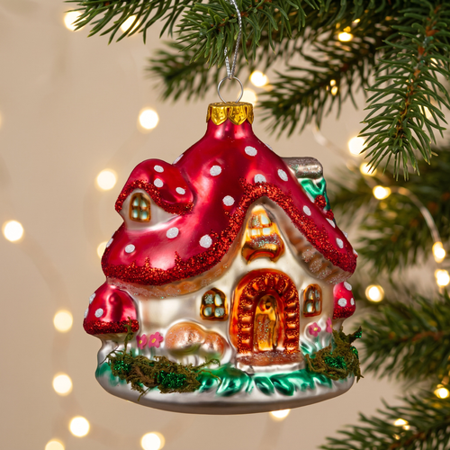 Украшение ERICHKRAUSE DECOR Домик-мухомор 9см, стекло, картинка