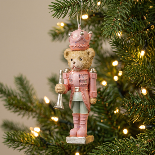 Украшение ERICHKRAUSE DECOR Мишка с трубой зефирный 10см, изображение