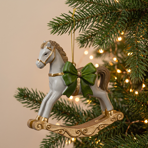 Украшение ERICHKRAUSE DECOR Лошадка-качалка с зеленым бантом 9см, крупный план