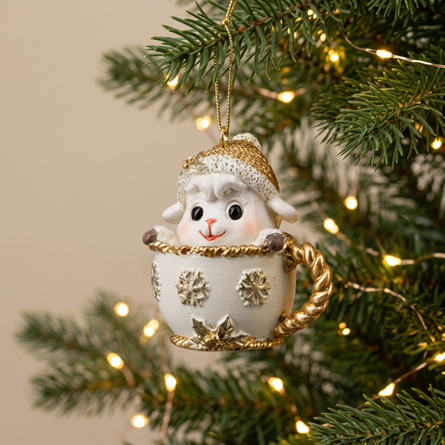 Украшение ERICHKRAUSE DECOR Овечка в чашке 6см, детальное фото