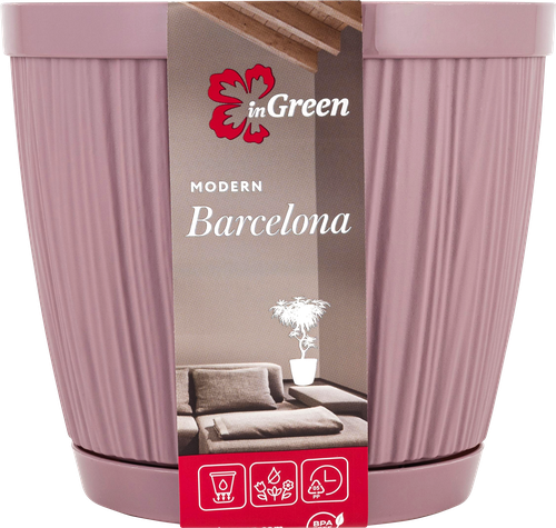 Горшок для цветов с поддоном INGREEN Barcelona 1,8л d=15,5см, цвет морозная слива, Арт. IG623010053, детальное фото