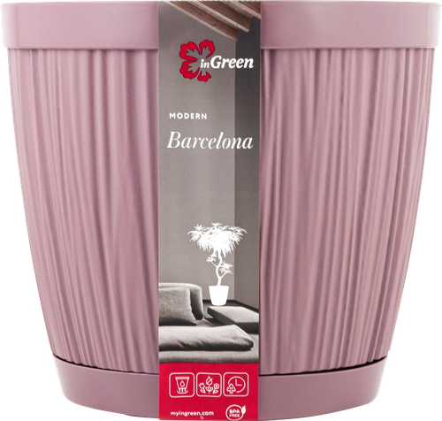 Горшок для цветов с поддоном INGREEN Barcelona 6,5л d=24см, цвет морозная слива, Арт. IG623110053, фотография