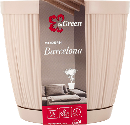 Горшок для цветов с поддоном INGREEN Barcelona 1,8л d=15,5см, цвет молочный шоколад, Арт. IG623010047, фотография