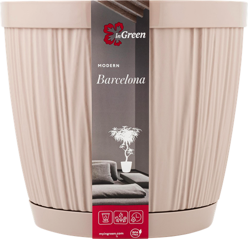 Горшок для цветов с поддоном INGREEN Barcelona 6,5л d=24см, цвет молочный шоколад, Арт. IG623110047, детальное фото