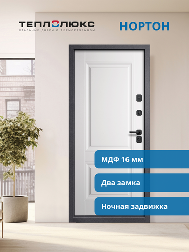 Дверь металлическая ТЕПЛОЛЮКС Нортон 860х2050 Пр цв. мет / белый мат, фотография