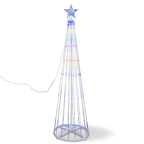 Умная коническая елка, крупными каплями и звездой, RGB, 300 LED, 210х70см, мягкий прозрачный провод, крупный план