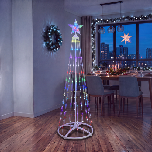 Умная коническая елка, крупными каплями и звездой, RGB, 252 LED, 180х50см, мягкий прозрачный провод, картинка