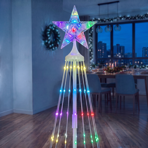 Умная коническая елка, крупными каплями и звездой, RGB, 252 LED, 180х50см, мягкий прозрачный провод, крупный план