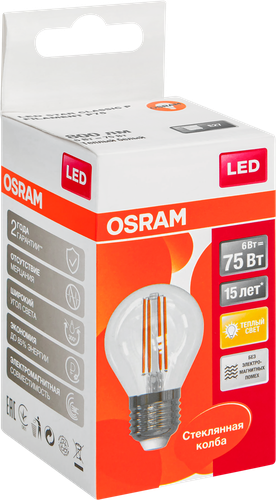 Лампа светодиодная OSRAM LED Star, 6Вт, E27, 2700К, теплый белый свет, шар, вид