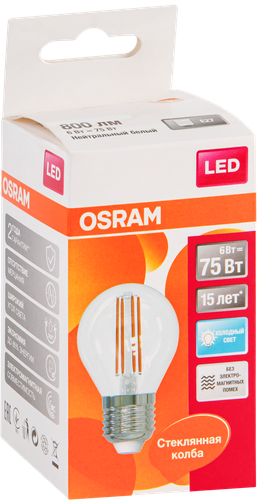 Лампа светодиодная OSRAM LED Star, 6Вт, E27, 4000К, нейтральный белый свет, шар, изображение