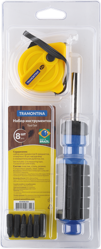 Набор инструментов TRAMONTINA 43408/122 отвертка с 6 насадками, измерительная рулетка 2м, вид