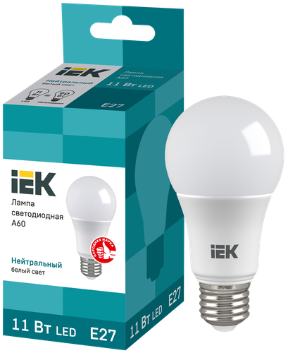 Лампа IEK LED A60, 11Вт, 230В, 4000К, E27, шар, фото