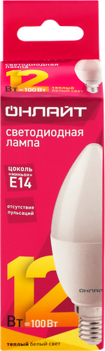 Лампа светодиодная ОНЛАЙТ LED 12Вт, 2700К, Е14, свеча Арт. 90054, изображение