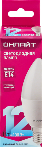 Лампа светодиодная ОНЛАЙТ LED 12Вт, 4000К, Е14, свеча Арт. 90055, картинка