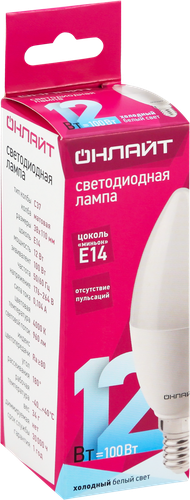 Лампа светодиодная ОНЛАЙТ LED 12Вт, 4000К, Е14, свеча Арт. 90055, фотография