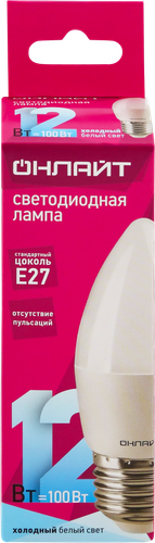 Лампа светодиодная ОНЛАЙТ LED 12Вт, 4000К, Е27, свеча Арт. 90058, вид