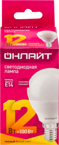 Лампа светодиодная ОНЛАЙТ LED 12Вт, 2700К, Е14, шар Арт. 90060, изображение