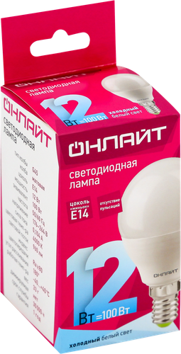 Лампа светодиодная ОНЛАЙТ LED 12Вт, 4000К, Е14, шар Арт. 90061, фотография