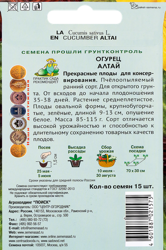 Семена ПОИСК Огурец Алтай, 15шт, крупный план