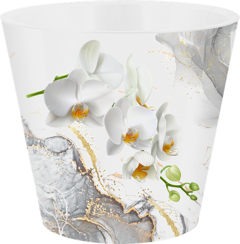 Горшок для цветов с дренажной вставкой INGREEN London Orchid Deco 1,6л d=16см, дизайн белая орхидея, Арт. IG619610519, картинка
