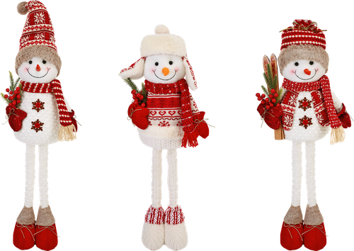 Фигура новогодняя HomeClub классика, Снеговик с лыжами/букетами, с телескопическими ногами, 89/102см, красная, фотография