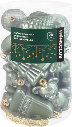 Набор елочных украшений Homeclub лес, разной формы, мятный/шампань, 4см, детальное фото