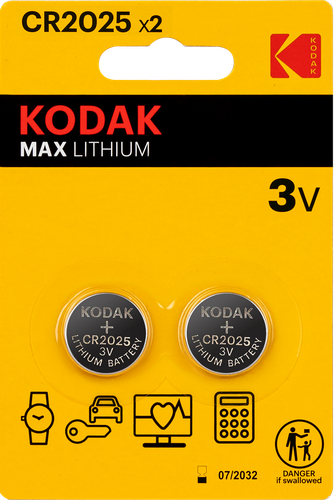 Батарейки KODAK CR2025-2BL MAX Lithium, Арт. Б0037003, крупный план