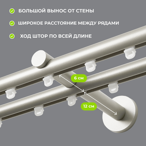 Карниз ARTTEX двухрядный профильный Glide, цвет сталь 280см, заглушка, 9кг, вид