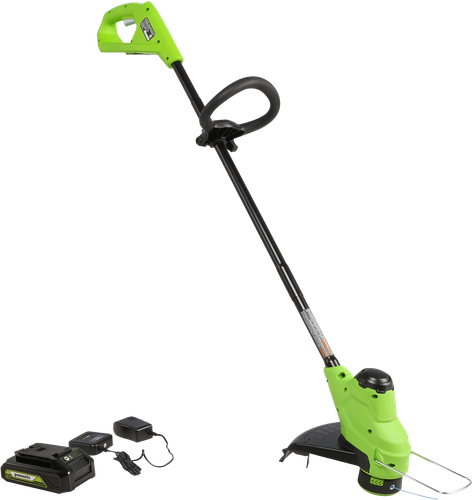 Триммер аккумуляторный GREENWORKS 24V 25см, с АКБ 2Ач и ЗУ, Арт. 2107207SARU, крупный план