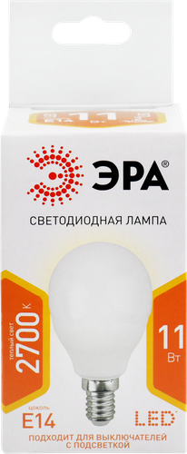 Лампа светодиодная ЭРА Std LED P45-11W-827-E14 11Вт шар, теплый белый свет, Арт. Б0032986, фото